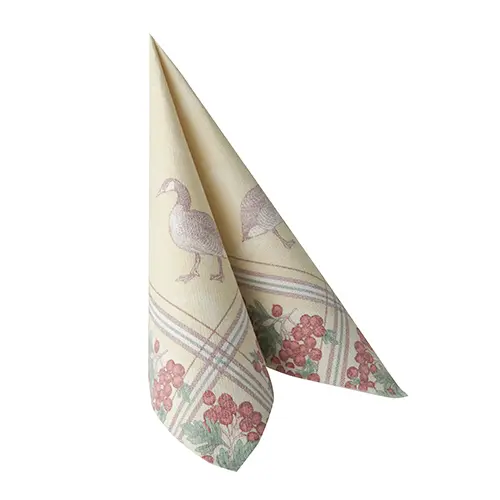 PAPSTAR Servietten "ROYAL Collection" 1/4-Falz 40 x 40 cm Goose, beige Premium-Tissue-Serviette mit Gans- und Beerenmotiv, fsc-zertifiziert, Artikel 87203
