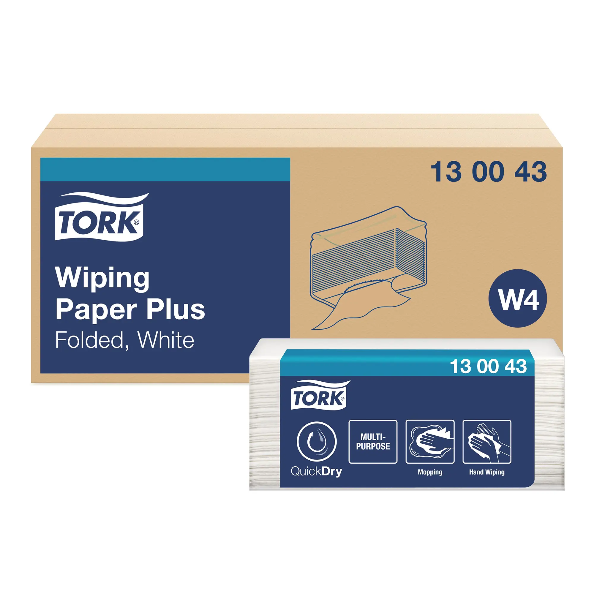 Tork 130043 Premium starke Mehrzweck-Papierwischtücher W4, weiß, 2-lagig, 38,5 x 32,4 cm, 1000 Tücher im Karton für W4 Einzeltuch-Spender, Artikelnummer 130043