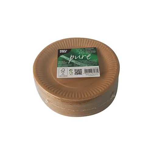 PAPSTAR Teller, Pappe "pure" rund Ø 19 cm braun, runde FSC®-Pappteller aus Frischfaserkarton, 8 x 100 Stück, Artikel 87938