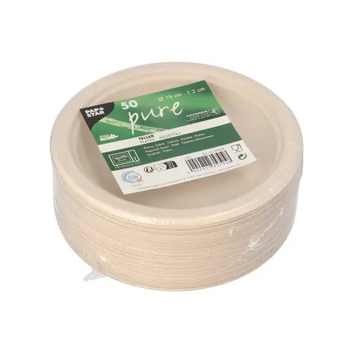 PAPSTAR Teller, Zuckerrohr "pure" ungeteilt Ø 15 cm, 2 cm natur