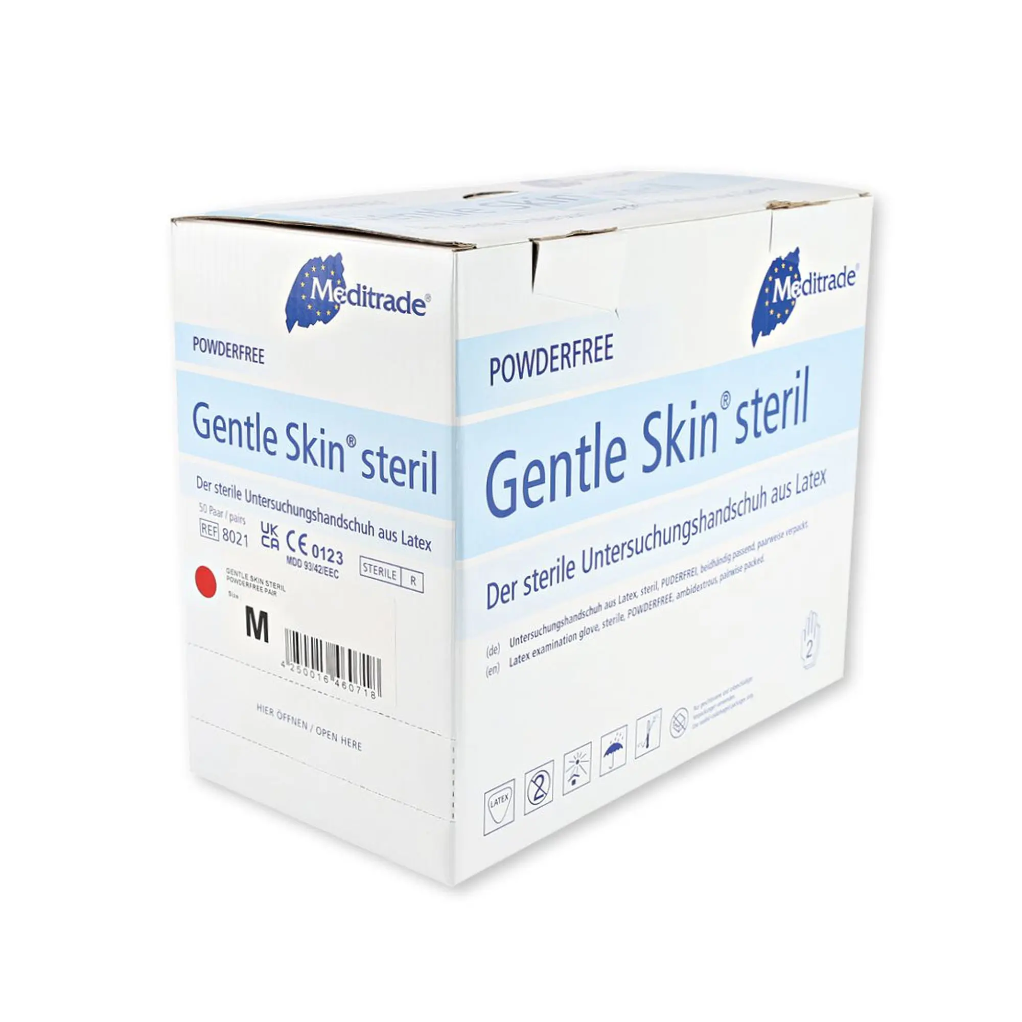 Meditrade Gentle Skin steril Latexhandschuhe weiß puderfrei, VE 200 Paar, sterile Latex-Untersuchungshandschuhe für Pflege und Medizin, Größe M, REF 8021
