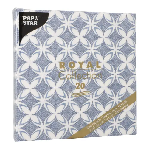 PAPSTAR Servietten ROYAL Collection Delft 40 x 40 cm, blaue Premium-Tissue-Servietten mit abstraktem Blumenmuster, 1/4-Falz, 8 x 20 Stück, Artikel 37291