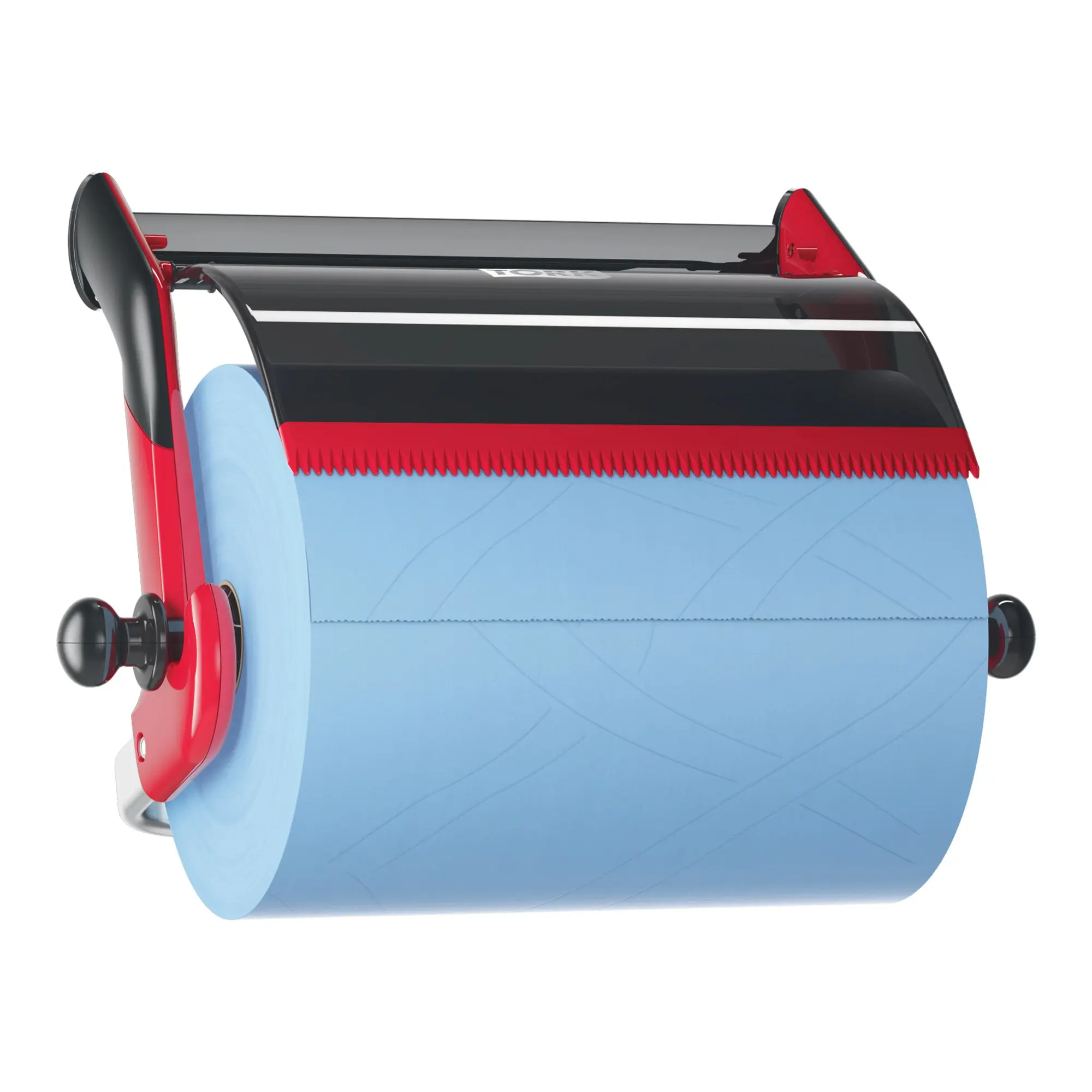 Tork Performance Wandhalterung W1 Wandspender für W1 Putztuchrollen, robuste rot-schwarze Halterung mit Abreißkante, Artikel 652100 652108