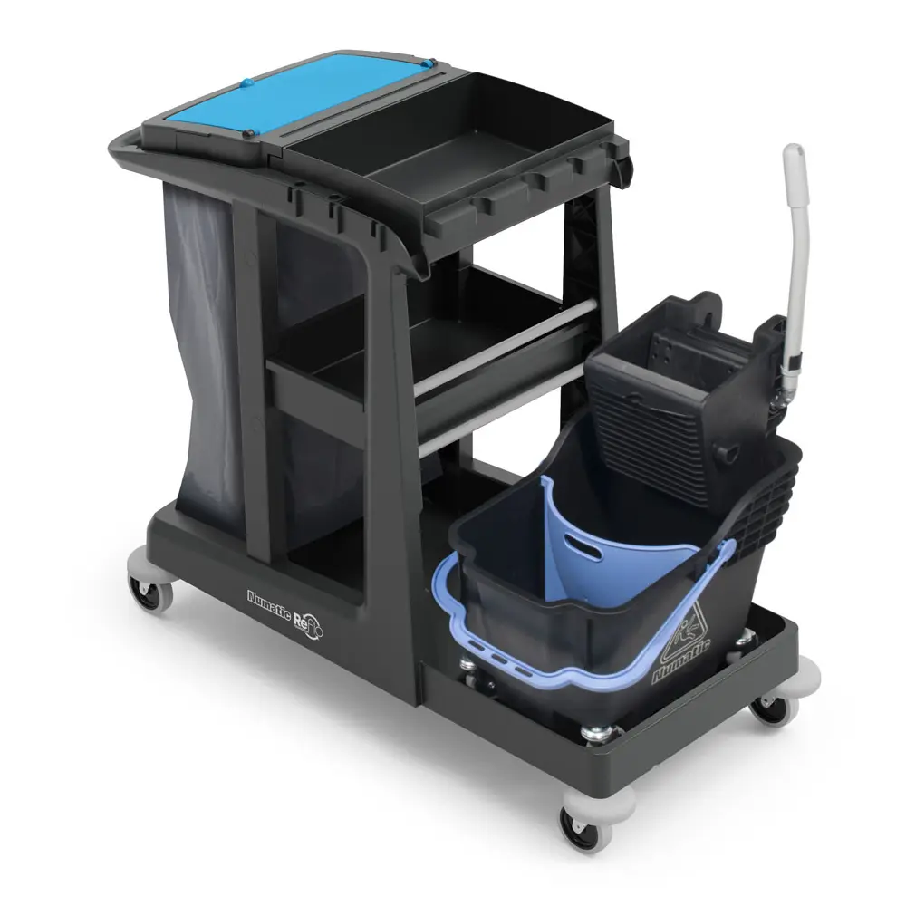 Numatic Reinigungswagen EcoMatic EM3 von Numatic mit großer Abfalleinheit, Ablageschalen, Halterungen und Wischeimer für Boden- und Oberflächenreinigung, Art.-Nr. EM3