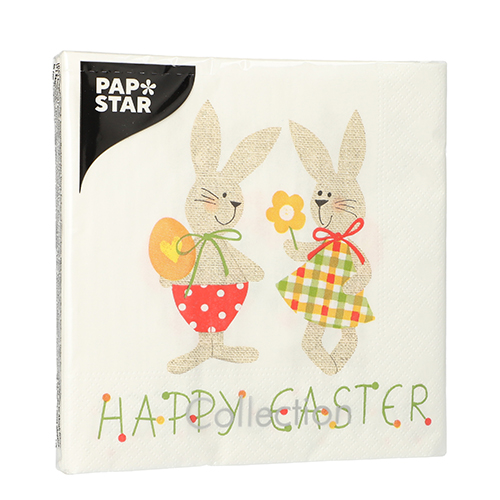 PAPSTAR Servietten, 3-lagig 1/4-Falz 33 cm x 33 cm "Bunny Couple", 15 x 20 Stück