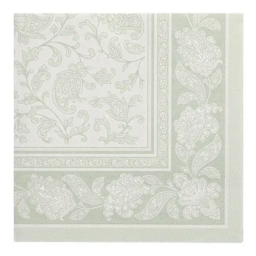 PAPSTAR Servietten "ROYAL Collection" 1/4-Falz 40 x 40 cm jadegrün Ornaments aus stoffähnlichem Premium-Tissue mit floralen Ranken für elegante Tischdekoration
