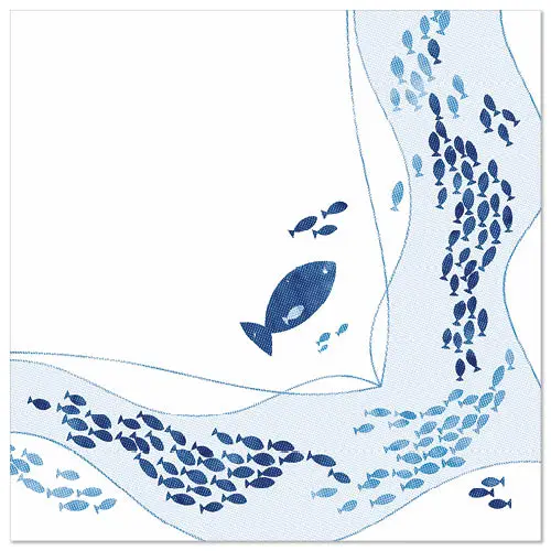 PAPSTAR Servietten ROYAL Collection 1/4-Falz 40x40 cm Fish aus Tissue mit blauem Fisch-Dekor, stoffähnliche Premium-Qualität, kompostierbar, Artikel 87373