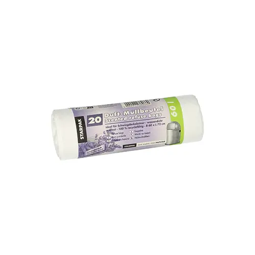 Starpak Müllbeutel LDPE mit Duft 60 l, 72 x 60 cm weiß Lavender von PAPSTAR, stabile duftende Müllsäcke für Haushalt und Küche, Art.-Nr. 60L-LAVENDER