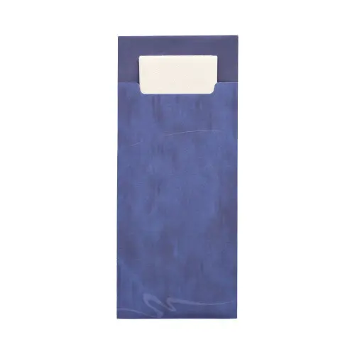 PAPSTAR 520 Bestecktaschen 20 cm x 8,5 cm blau inkl. weißer Serviette 33 x 33 cm 2-lag.