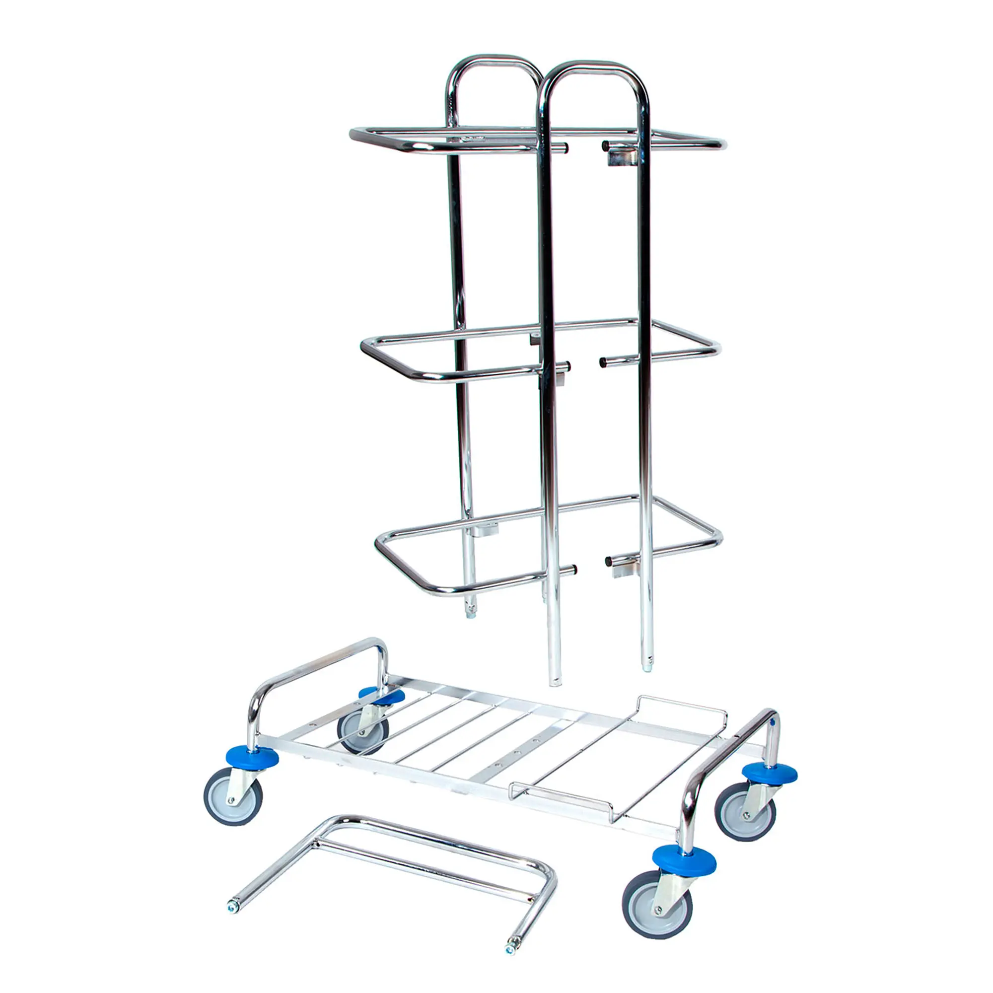 Floorstar SOLID RW 1 2-120 X Reinigungswagen für 2 x 120 l Abfallsäcke, verchromtes Grundgestell mit Ablage- und Müllsack-Halterahmen auf Lenkrollen, Artikelnummer SOLID-RW1-2-120-X