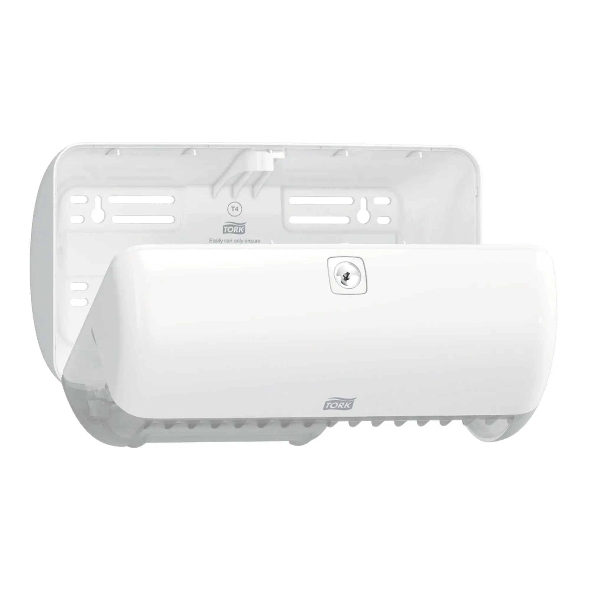 Tork Elevation Spender für Kleinrollen-Toilettenpapier 2 Rollen T4, weißer Wandspender mit halbtransparentem Sichtfenster für WC-Papier-Kleinrollen, Artikelnummer 557000