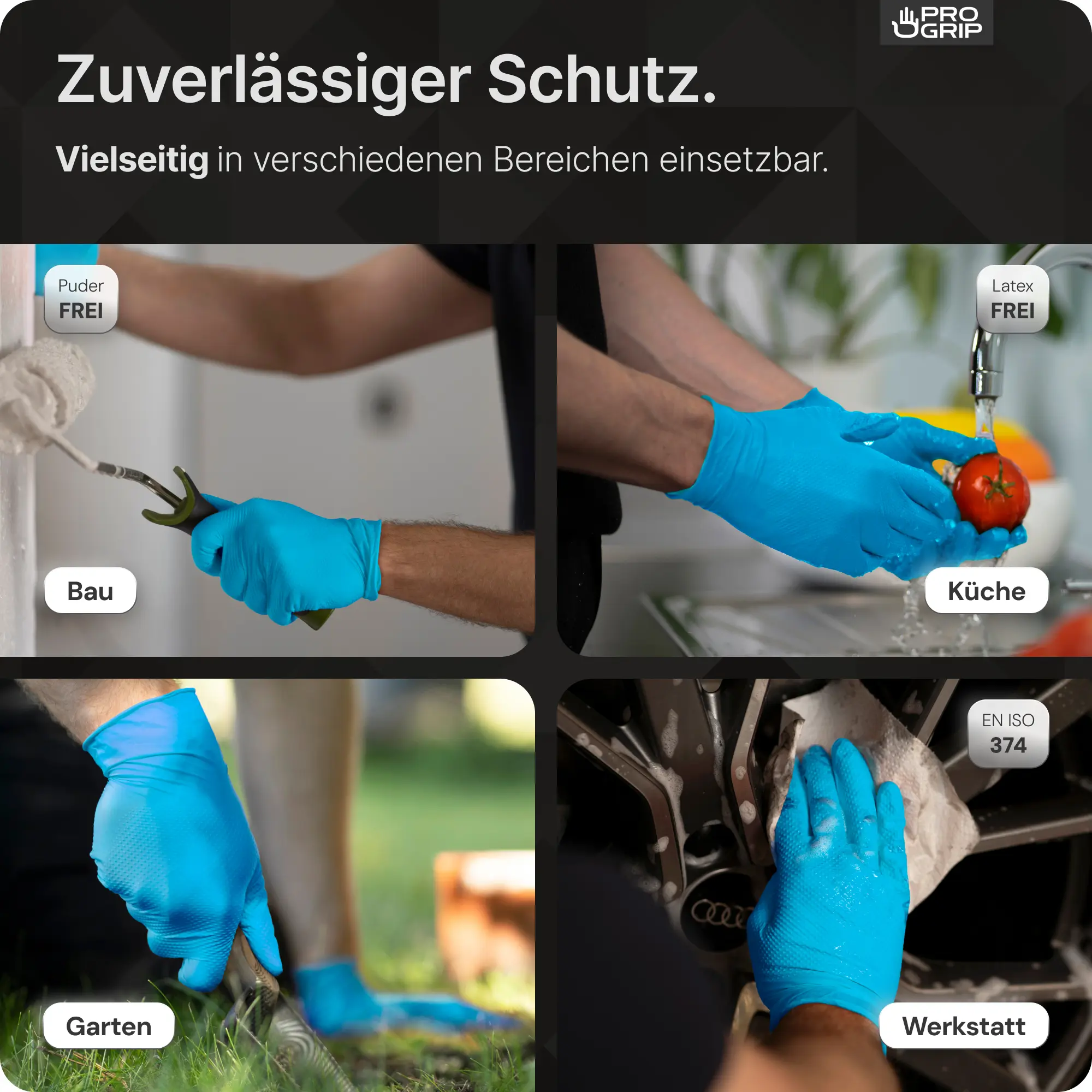 ARNOMED PROGRIP NITRIL DIAMOND BLUE Nitrilhandschuhe blau puderfrei, latexfrei und extra griffig, im Einsatz bei Bauarbeiten, Küchenhygiene, Gartenarbeit und Werkstattreinigung, VE 50 Stück