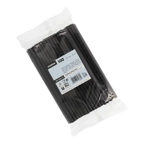 Starpak Mehrweg-Shake-Halme PP Ø 7 mm, 22 cm schwarz, 10 x 100 Stück aus Polypropylen, stabile wiederverwendbare Trinkhalme von PAPSTAR für Shakes und Kaltgetränke