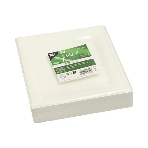 PAPSTAR Teller, Zuckerrohr "pure" eckig 20 x 20 cm weiß, Stapel mit 50 nachhaltigen Einweg-Tellern aus Bagasse im Set, Artikel 89744