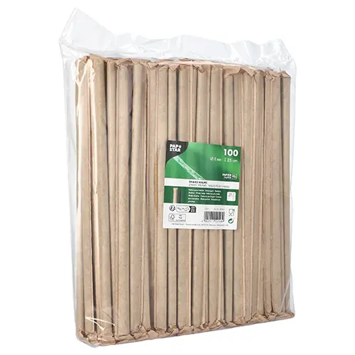 PAPSTAR Shake-Halme Papier Ø 8 mm, 25 cm schwarz, einzeln gehüllt im 100er-Pack, nachhaltige FSC-zertifizierte Trinkhalme für Shakes und Erfrischungsgetränke, Art.-Nr. 89904