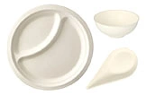 Bambus Kindergeschirr Set, runder Teller mit Trennsteg, Schale und Löffel in Cremeweiß, ideal für Kindermahlzeiten, Artikelnummer 12345