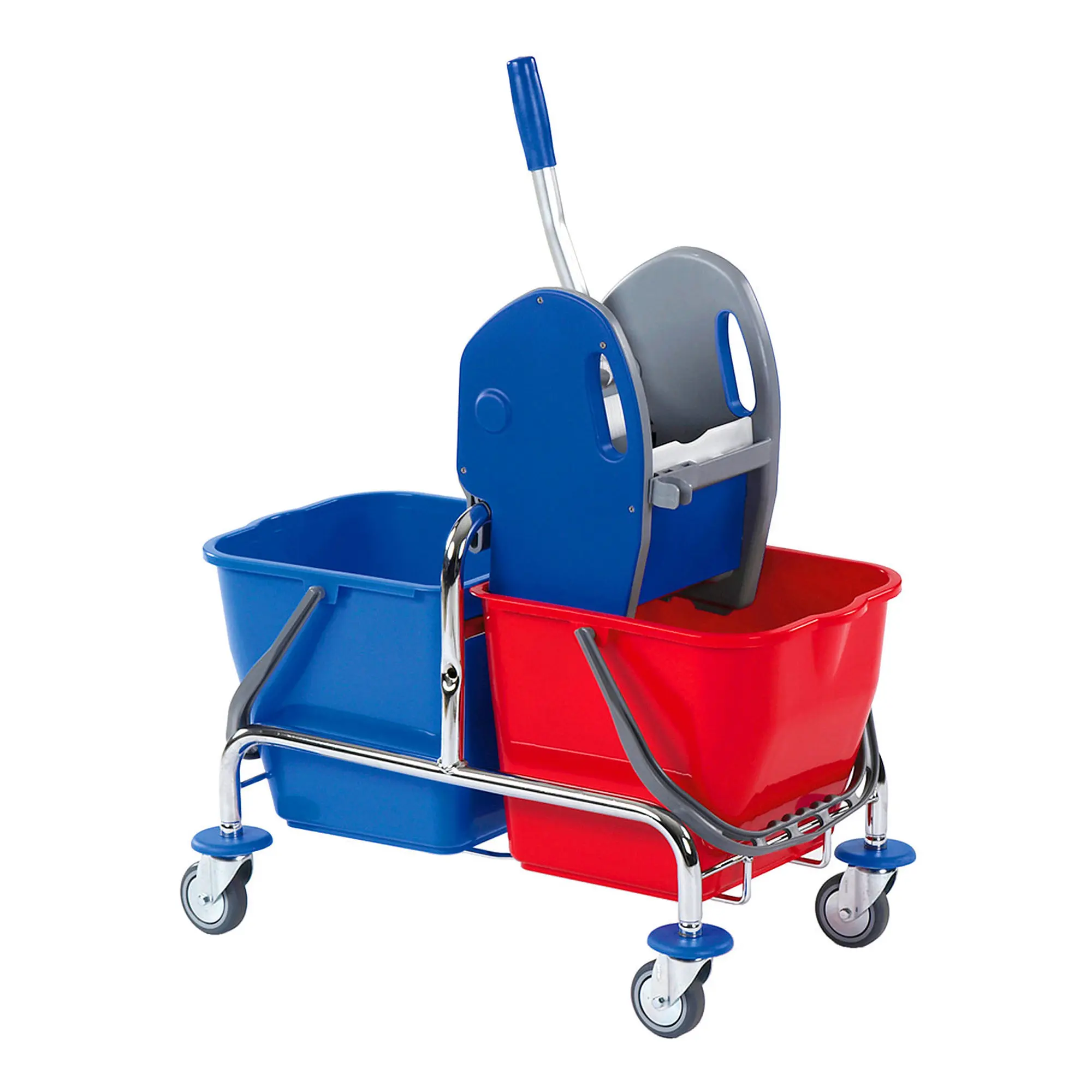 Floorstar SOLID DOFA 25 Doppelfahrwagen 2 x 25 Liter mit verchromtem, robustem Gestell, zwei farbcodierten 25-Liter-Eimern und 360° drehbaren Rollen für professionelle Bodenreinigung