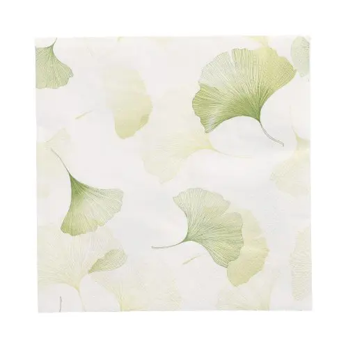 PAPSTAR Servietten, 3-lagig 1/4-Falz 33 x 33 cm Light Ginko mit zartem grünen Ginkgo-Blattmuster, FSC-zertifizierte Tissue-Servietten für Tischdekoration