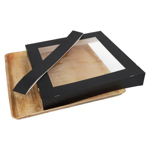 PAPSTAR Tabletts, Palmblatt eckig 5 cm x 33,5 cm x 33,5 cm mit separatem Kartondeckel mit Sichtfenster und Banderole, umweltfreundliche Menüschale für Catering und Take-away, Artikel 89496