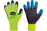 STRONG Arbeitshandschuhe neon-gelb mit blauer Latexbeschichtung, rutschfest, für Montage und Bauarbeiten, Artikelnummer 55769