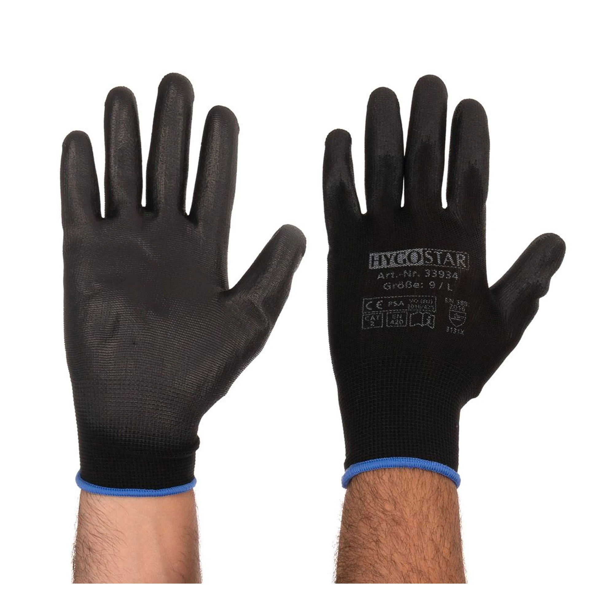 Hygostar Black Ace Arbeitshandschuhe mit Polyurethan-Beschichtung schwarz, VE 120 Paar