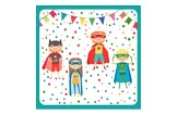 Servietten Superhelden Kinderparty mit vier Comic-Helden, Konfetti und Wimpelgirlande, bunte Papierservietten für Kindergeburtstag, Art.-Nr. SHK-001