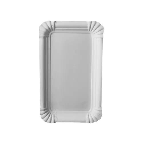 PAPSTAR Teller, Pappe "pure" eckig 10 x 16 cm weiß, flacher FSC-zertifizierter Einweg-Kuchenteller aus 100 % Frischfaserkarton, lebensmittelecht und nachhaltig