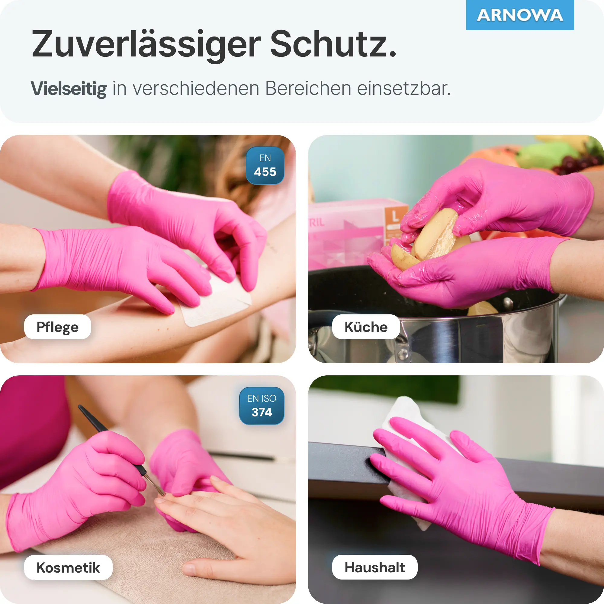 ARNOMED RAINBOW NITRIL MAGNOLIA PINK Nitrilhandschuhe pink, puderfreie Einmalhandschuhe aus Nitril für Pflege, Küche, Kosmetik und Haushalt, vielseitig einsetzbar, VE 100 Stück
