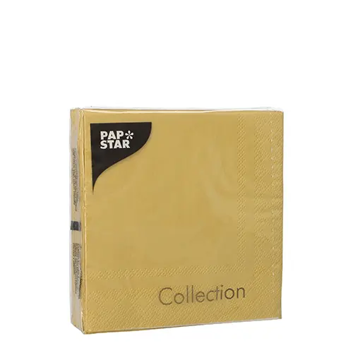 PAPSTAR Servietten, 3-lagig 1/4-Falz 25 x 25 cm gold, FSC-zertifizierte umweltfreundliche Tissue-Servietten für Weihnachten, 280 Stück je Karton
