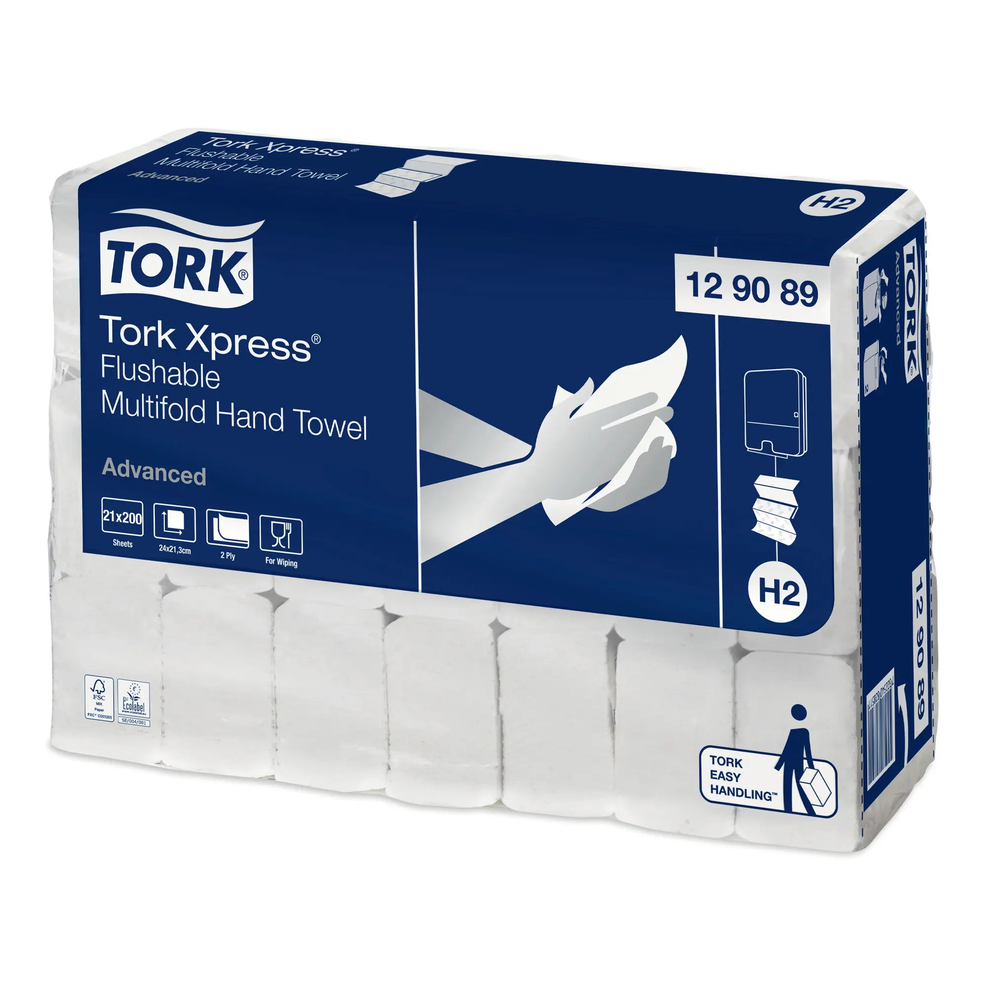 Tork Xpress Advanced schnellauflösende Papierhandtücher Multifold, 21,3 x 24 cm, 2-lagig, weiß 