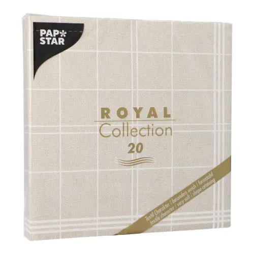 PAPSTAR Servietten "ROYAL Collection" 1/4-Falz 40 x 40 cm sand Kitchen Craft mit kariertem Design aus stoffähnlichem Premium-Tissue, FSC-zertifiziert, 8 x 20 Stück, Art.-Nr. 37282