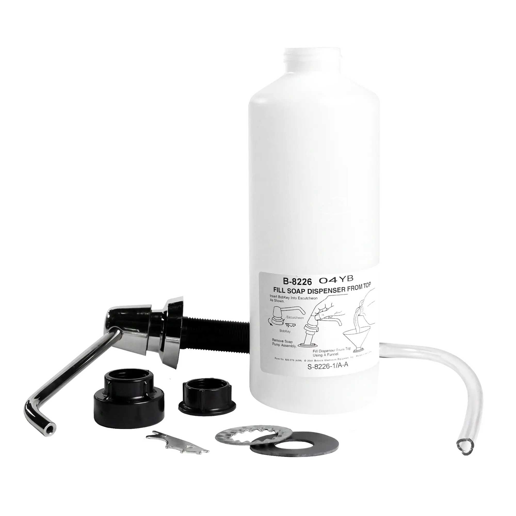 Bobrick B-822 Seifenspender zur Waschtischmontage 1000 ml aus Edelstahl mit Nachfüllflasche, Pumpe, Auslaufhahn und Montagematerial, Artikelnummer B-8226