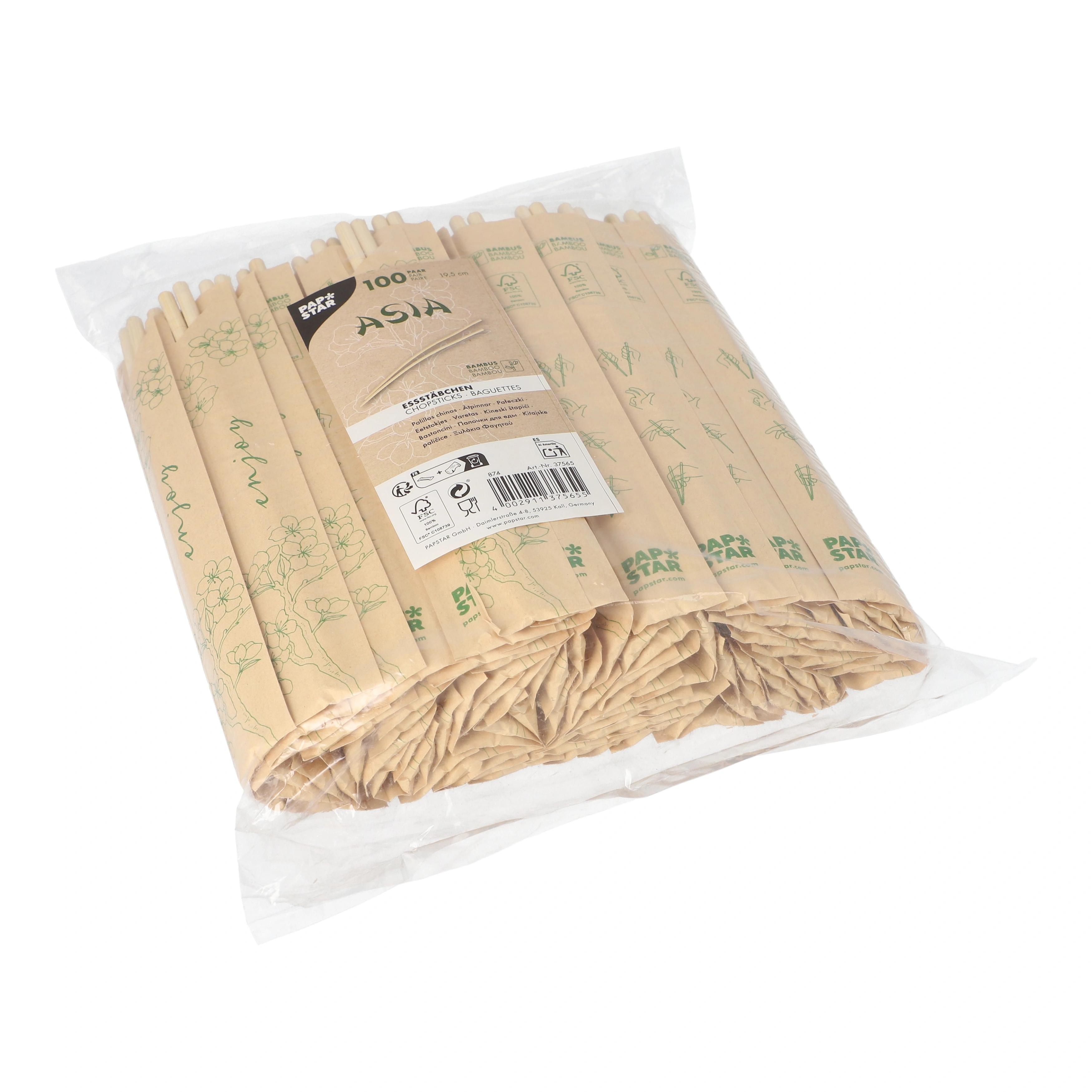 PAPSTAR Essstäbchen Bambus "ASIA" rund 19,5 cm einzeln gehüllt, 10 x 100 Paar