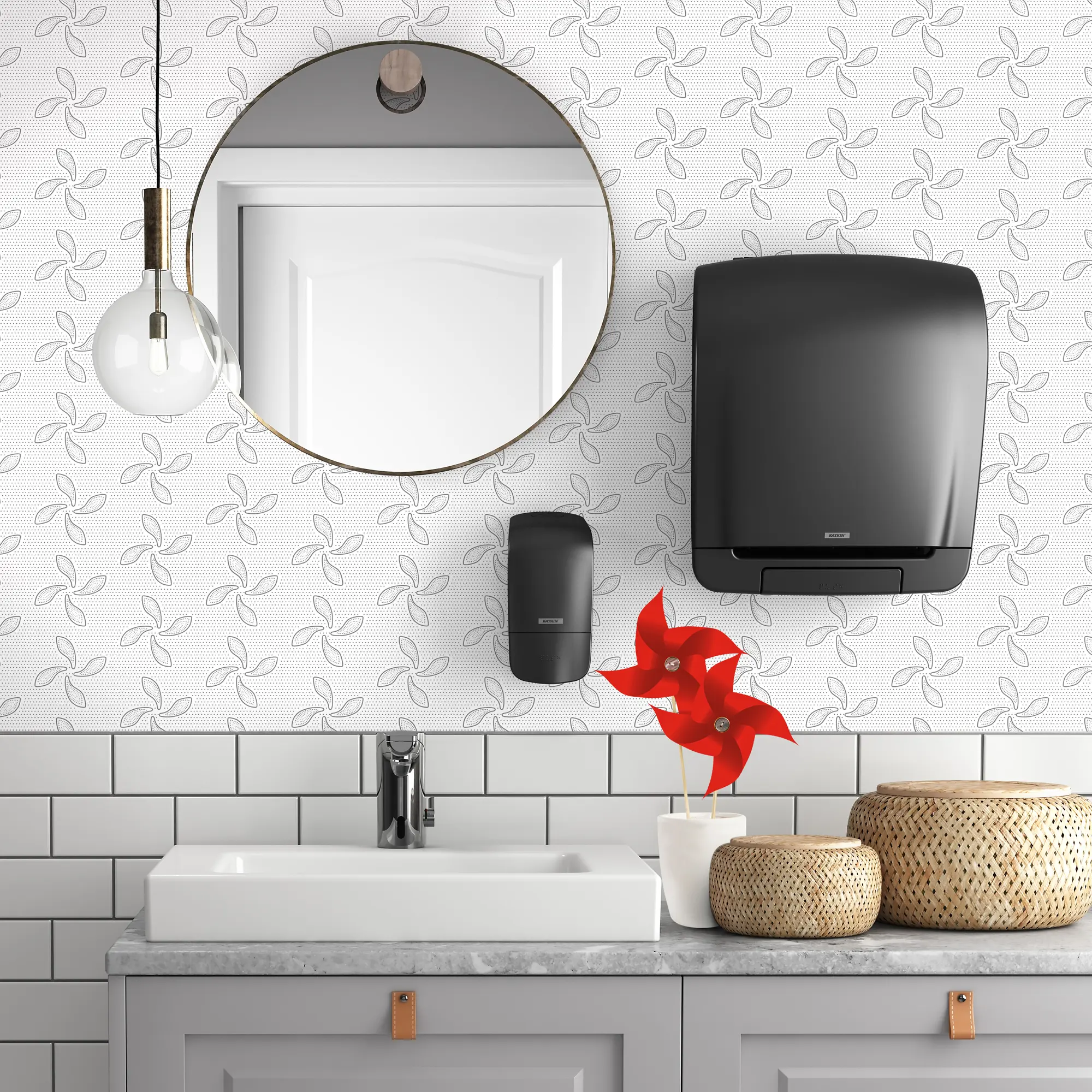 Katrin System-Handtuchrollenspender M2 aus schwarzem Kunststoff mit Schneidemechanismus für System-Handtuchrollen, Artikel 82094 82070