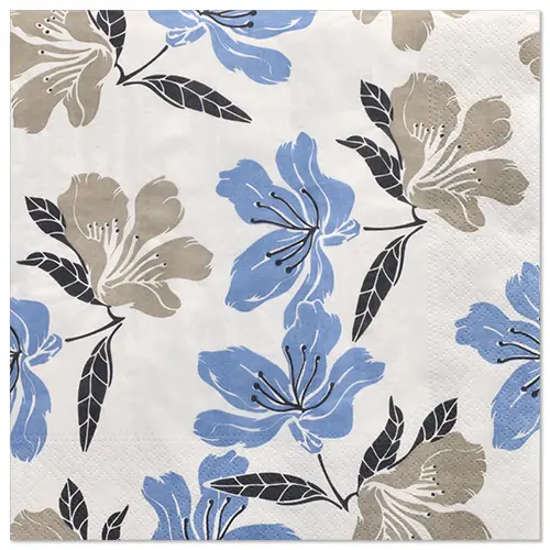 PAPSTAR Servietten, 3-lagig 1/4-Falz 40 cm x 40 cm Elegance aus Tissue, FSC-zertifiziert, mit blau-beigem Blumen-Dekor für festlich gedeckte Tische