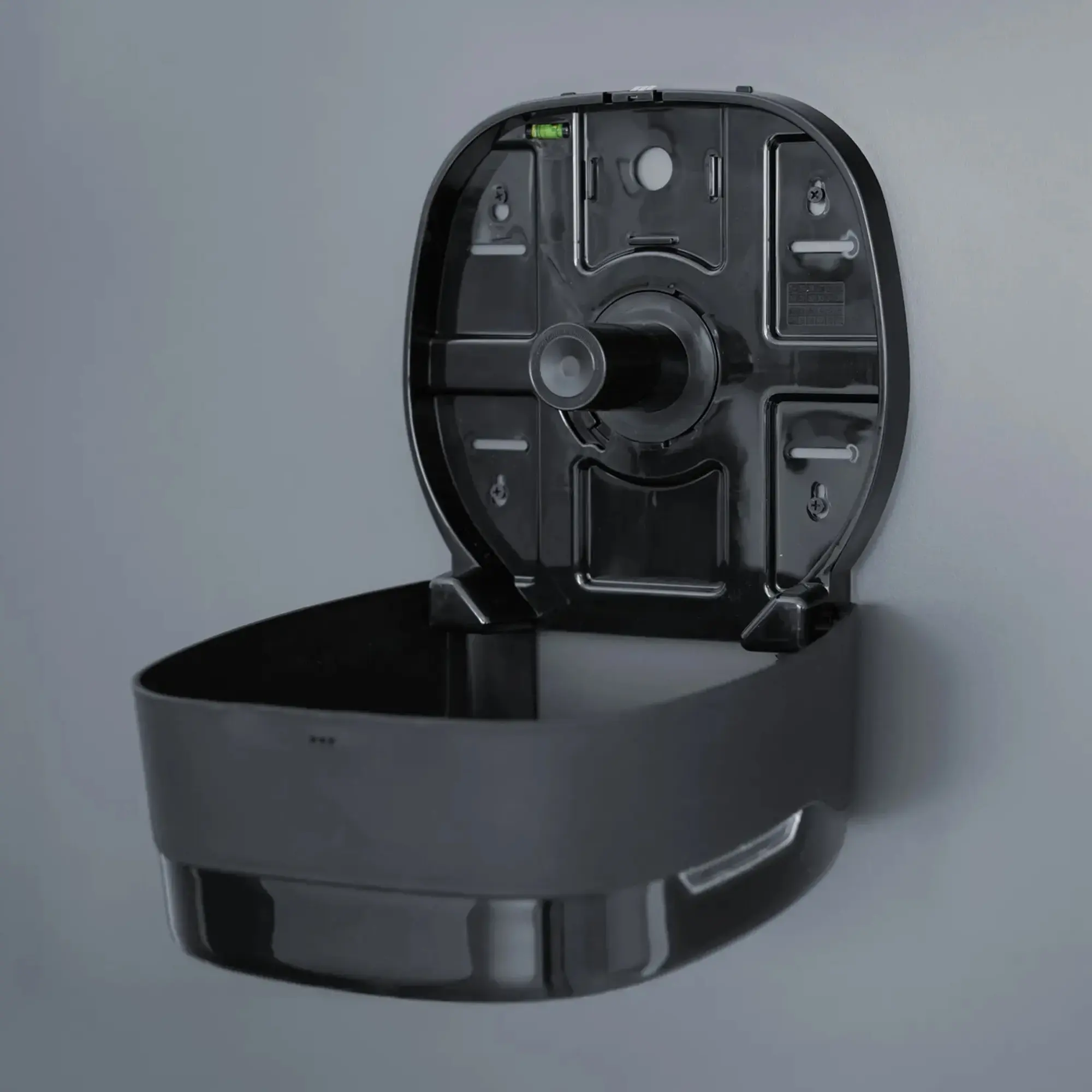 SEMYtop Jumbo Toilettenpapierspender bis Ø25 cm aus ABS-Kunststoff, offener schwarzer Wandspender für Midi-Jumbo-Toilettenpapierrollen in Waschräumen mit hohem Verbrauch