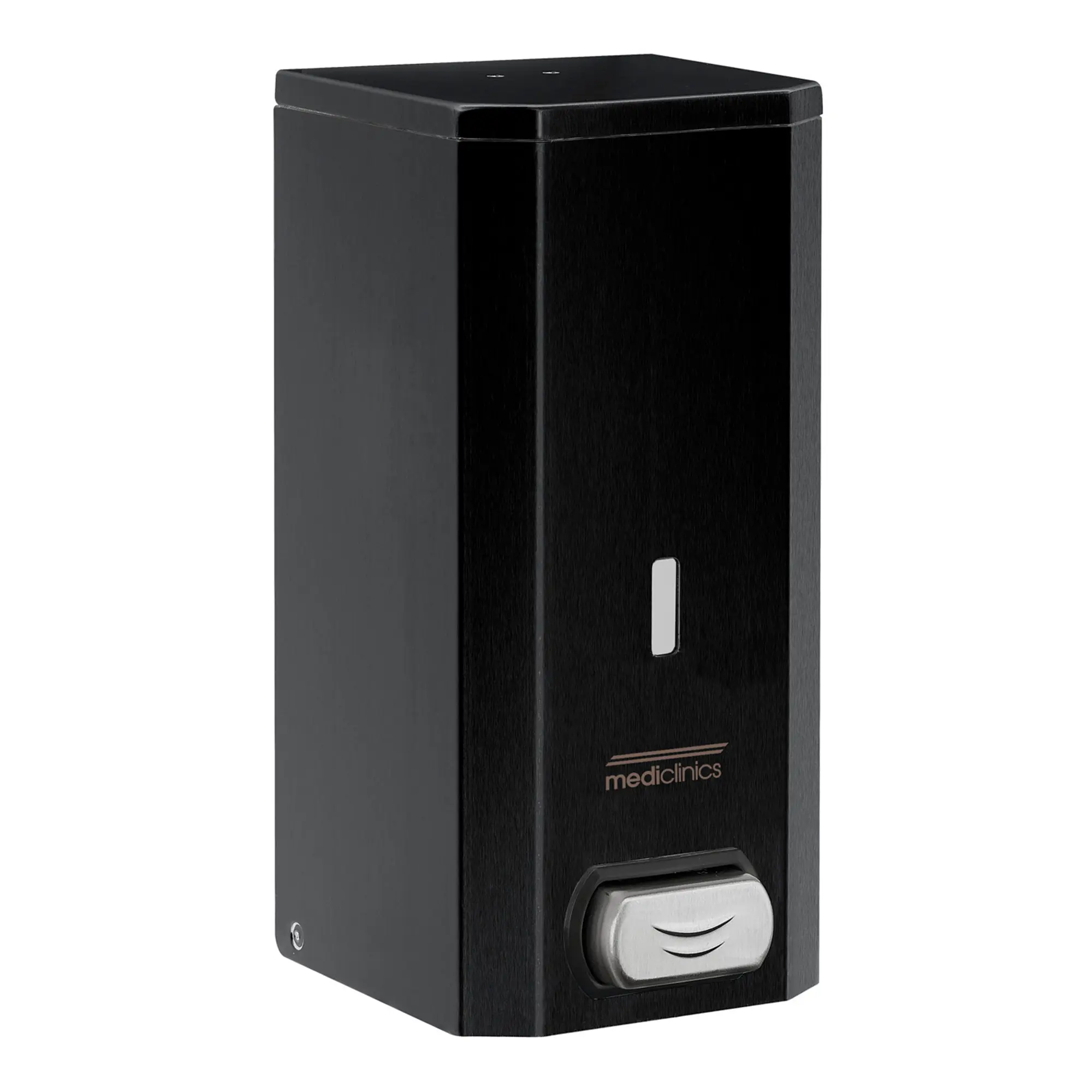 Mediclinics Edelstahl Seifenspender 1500 ml nachfüllbar in schwarzer Ausführung mit Wandmontage, robuster Drückerarmatur und Sichtfenster für Füllstandskontrolle