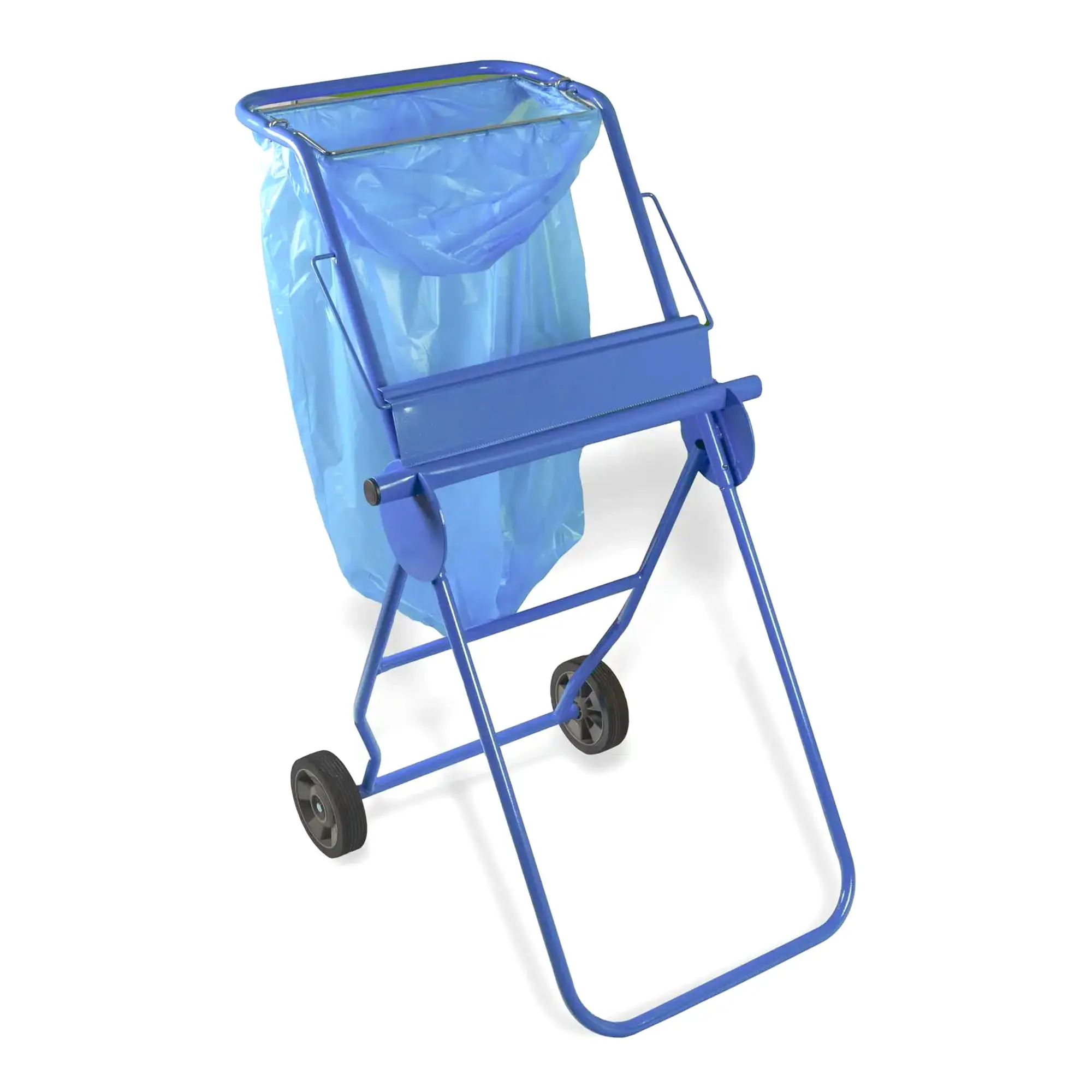 SEMYtop Putzrollen-Spender Bodenständer aus Metall "all in one" mit integrierter Müllsackhalterung und stabilen Transportrollen, Modell ST-88523