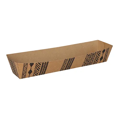 PAPSTAR Conpax (LM) Snacktrays, Pappe 3,5 x 3,3 x 18,5 cm braun "Maori", längliches Snacktray aus FSC-zertifiziertem Karton für Pommes Frites und Snacks, fettbeständig, Art.-Nr. 96445