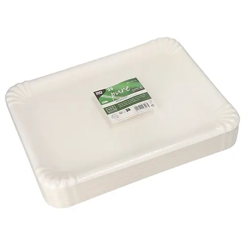 PAPSTAR Servierplatten Zuckerrohr pure eckig 26 x 35 cm weiß, stabile kompostierbare Servierplatten aus Bagasse, 6 x 25 Stück, Artikel 89860