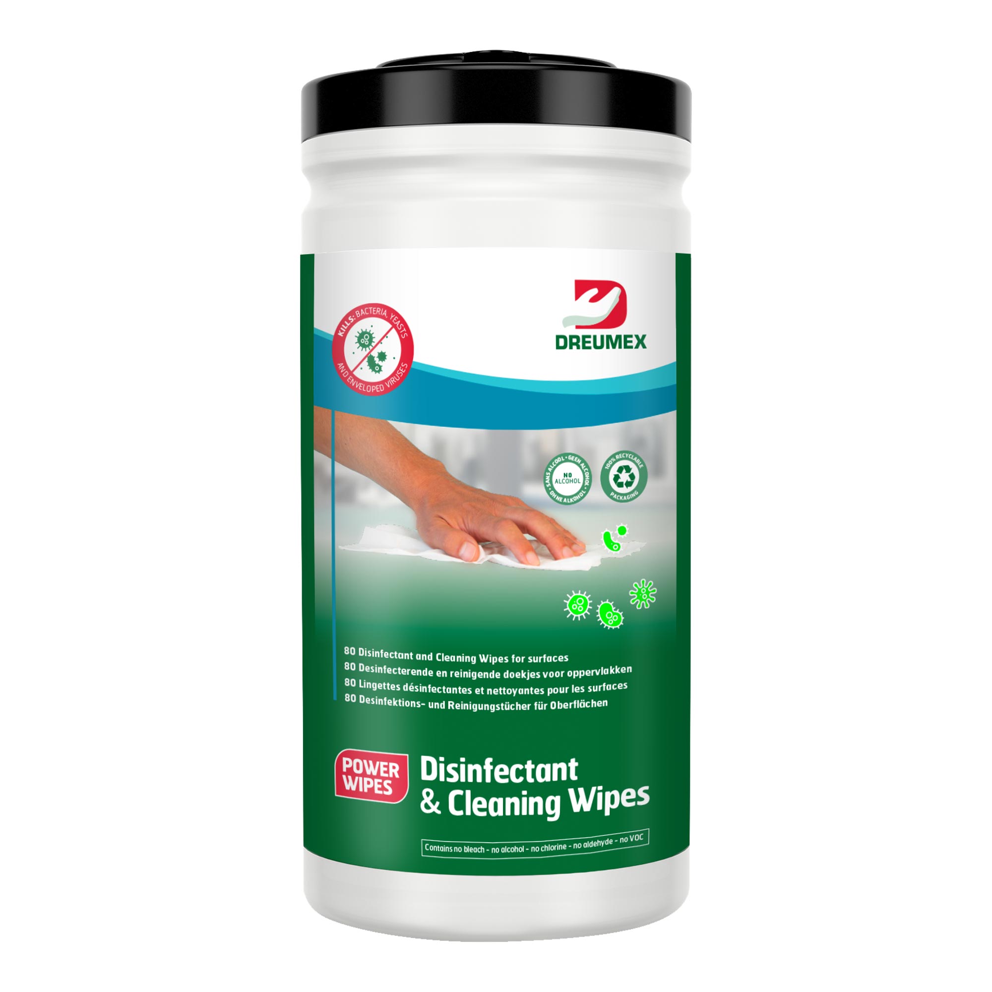 Dreumex Disinfectant & Cleaning Wipes Desinfektions- u. Reinigungstücher, 19 x 17,5 cm