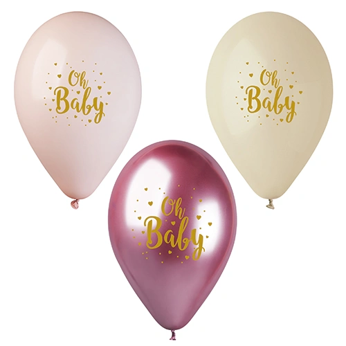 PAPSTAR Luftballons Ø 29 cm rosé "Oh Baby", 12 x 6 Stück