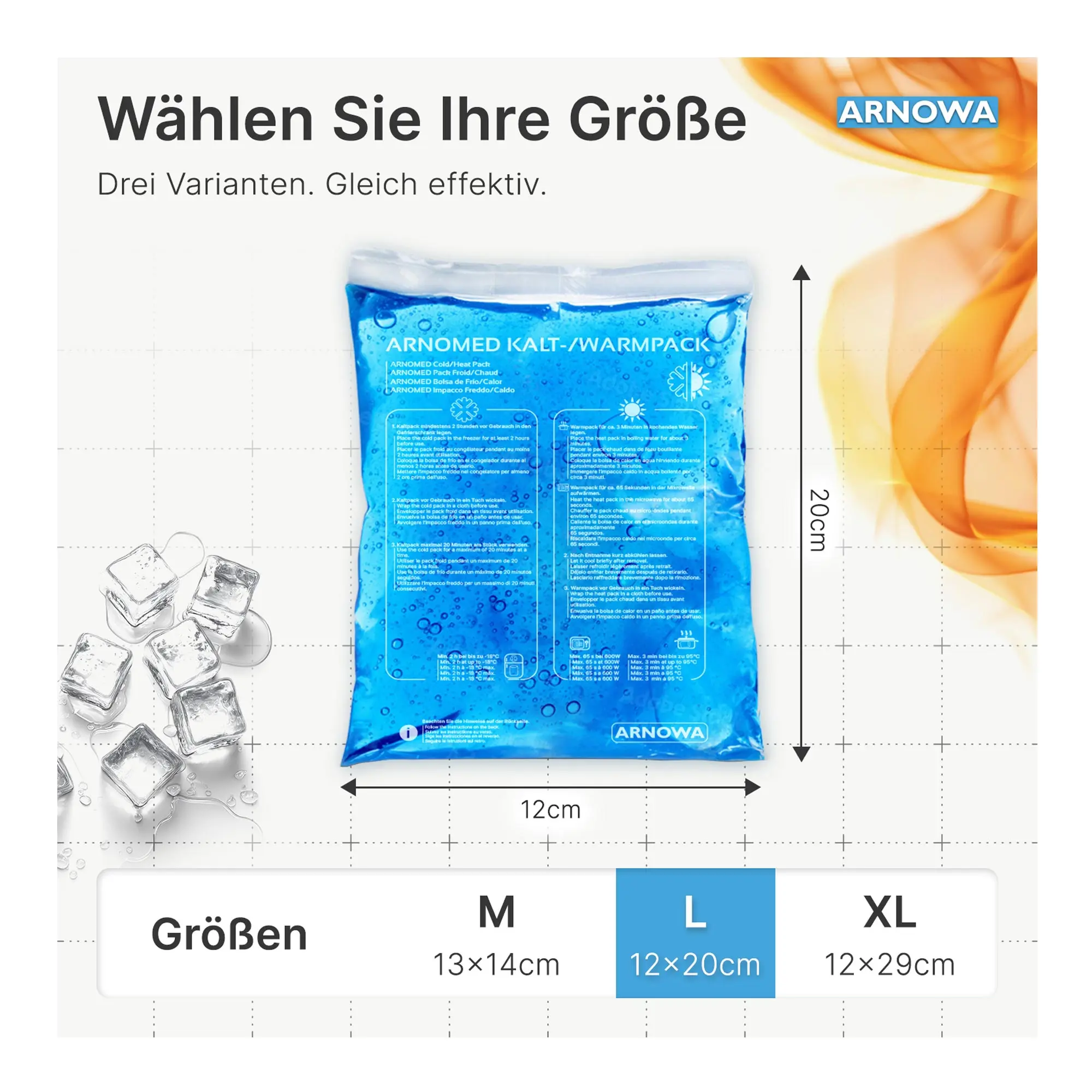 ARNOMED Kalt-/Warmpack, 2 Stück – blaues wiederverwendbares Gelkissen Größe L 12x20 cm für Kälte- und Wärmetherapie bei Schmerzen, Schwellungen und Verspannungen