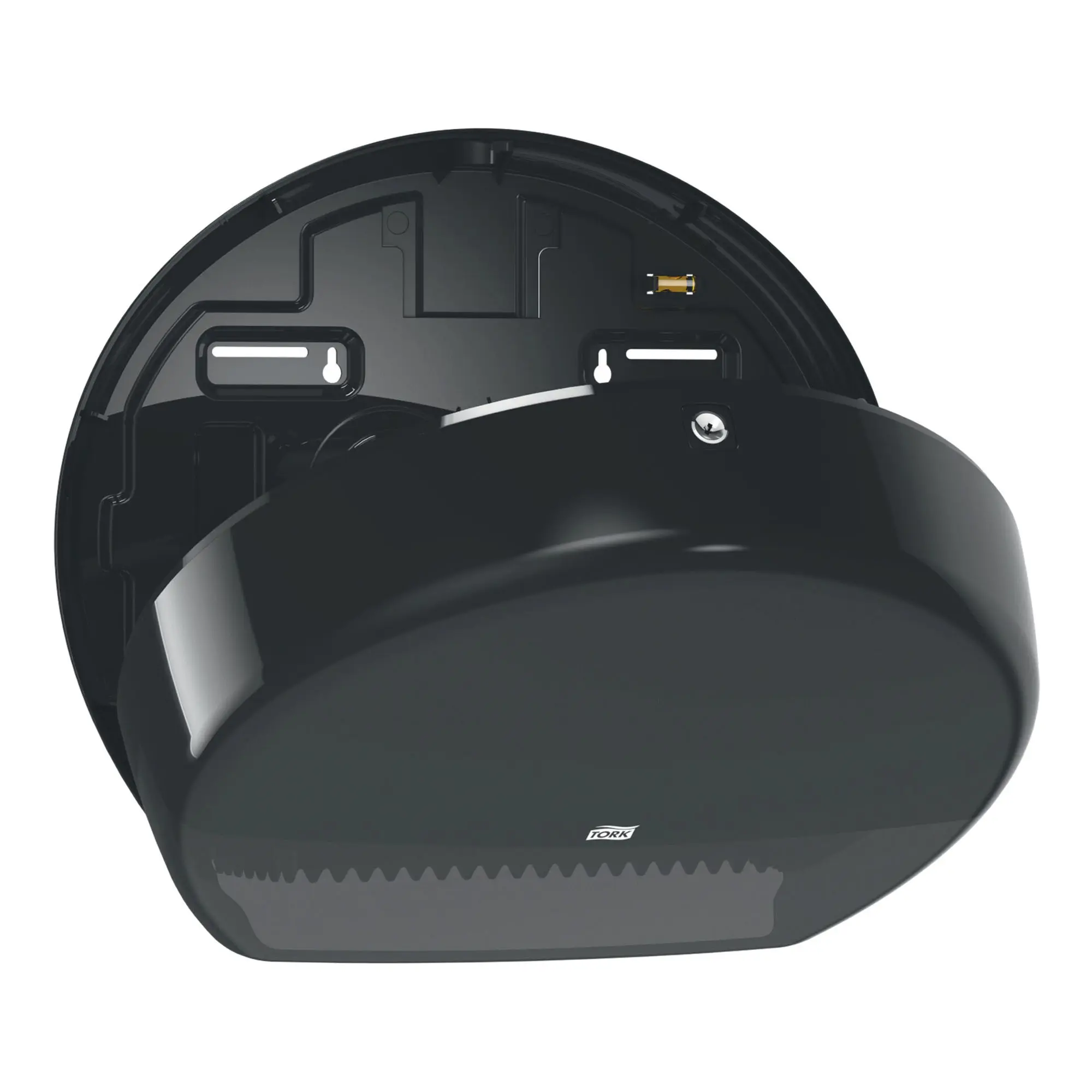 Tork Elevation Toilettenpapierspender Midi Jumbo T1 in schwarzem Kunststoff mit abschließbarem Gehäuse und Sichtfenster, Artikelnummer 554008