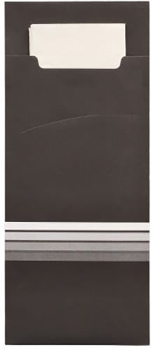 PAPSTAR 520 Bestecktaschen 20 cm x 8,5 cm schwarz/weiß "Stripes" inkl. farbiger Serviette 33 x 33 cm 2-lag.
