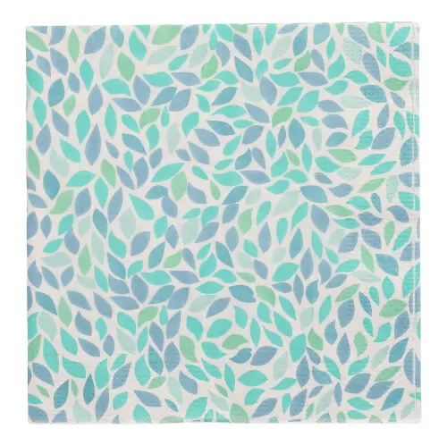 PAPSTAR Servietten, 3-lagig 1/4-Falz 33 x 33 cm "Camaieu" mit blau-türkisem Blattmuster, FSC-zertifiziert, umweltfreundliche Tissue Servietten, Artikelnummer 89395