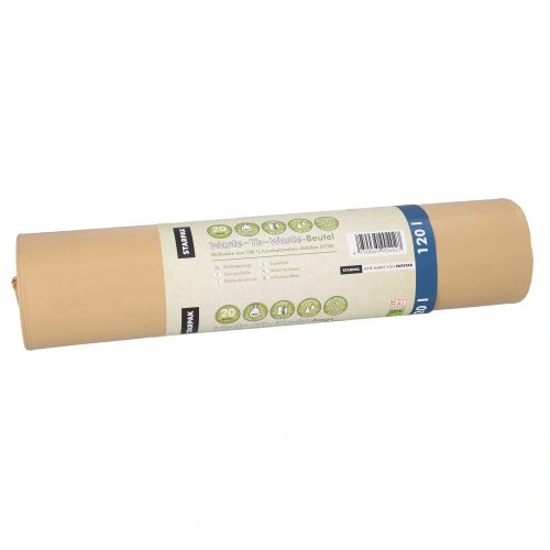 Starpak Müllsäcke aus 100% PCW "Waste-To-Waste" 120 l 109 x 70,5 cm, braune LDPE-Müllbeutel 45 my auf Rolle, 10 x 20 Stück von PAPSTAR