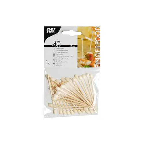 PAPSTAR Fingerfood - Picker 7 cm "Drum", 15 x 40 Stück Bambus-Spieße im Folienbeutel mit Header für dekoratives Anrichten von Fingerfood