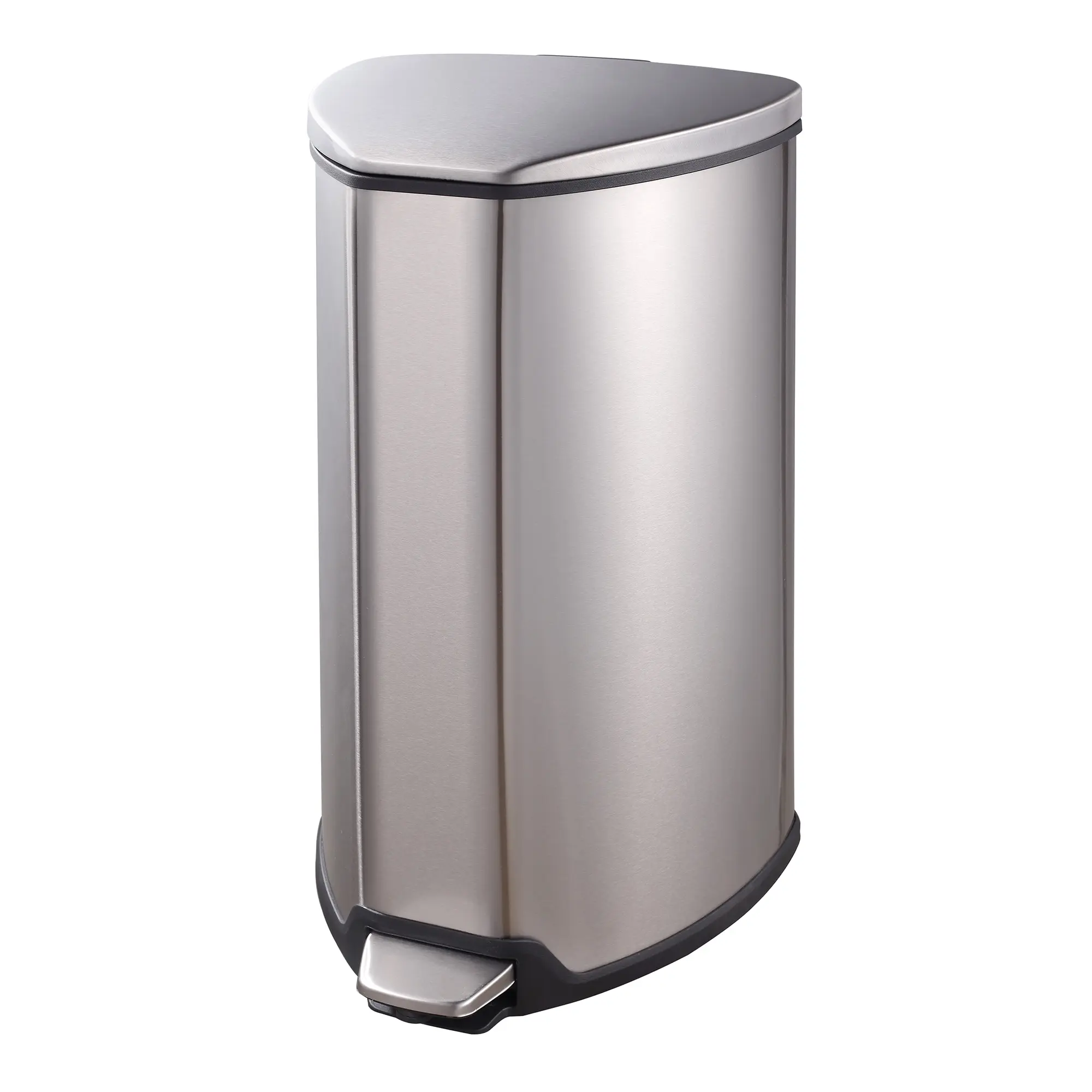 EKO Grace Tretmülleimer 15 Liter aus mattem Edelstahl, dreieckige Form mit Pedal, Soft-Close-Deckel und Kunststoff-Inneneimer, Artikelnummer 148856