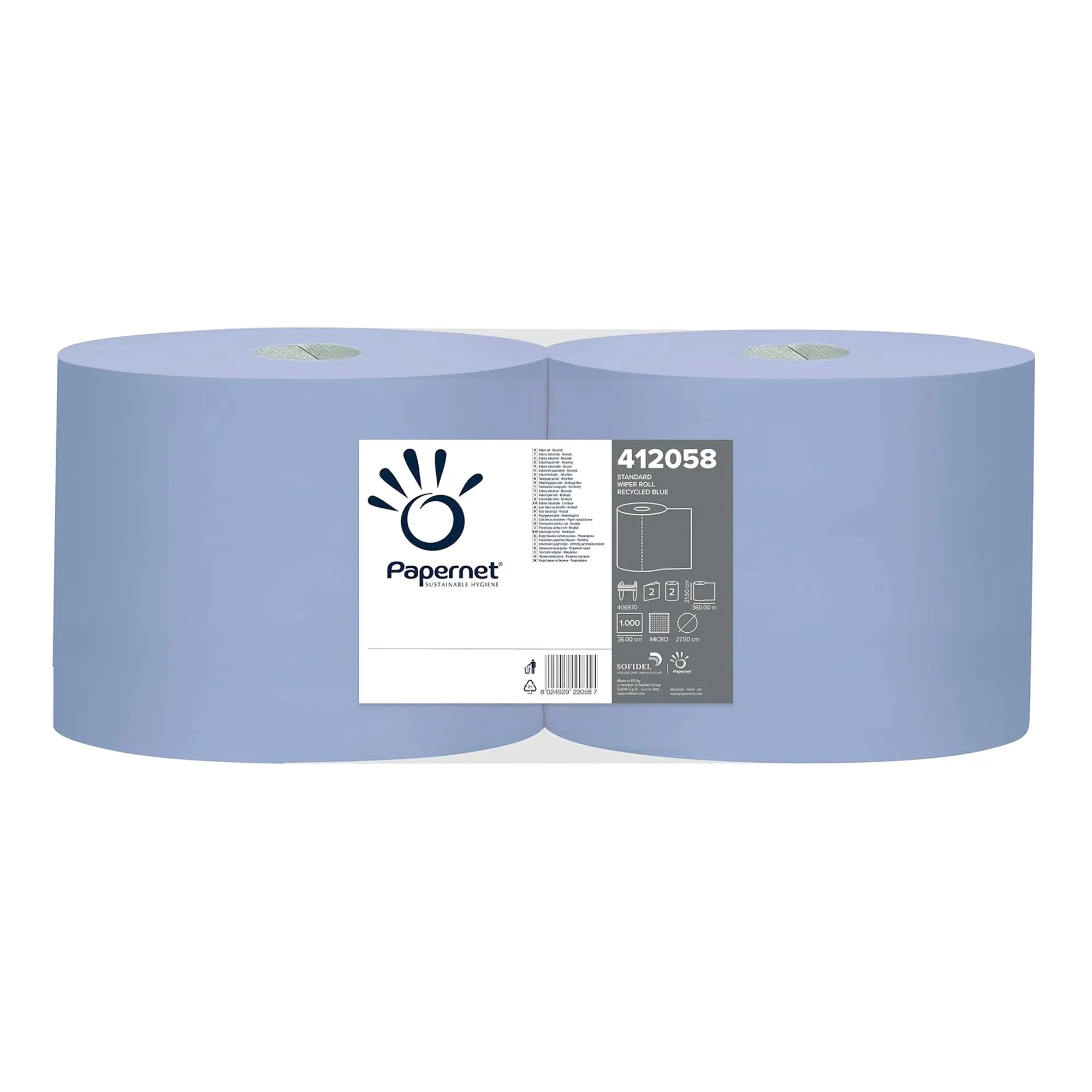 Papernet Industrieputztuchrollen blau 2-lagig, 21,5 cm breit, 1000 Tücher